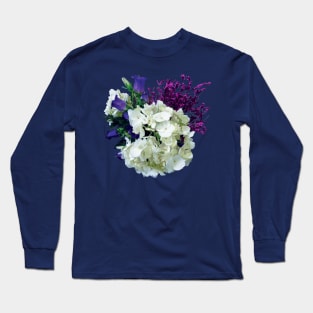 Hydrangeas - White Hydrangea With Canterbury Bells and Sage Long Sleeve T-Shirt